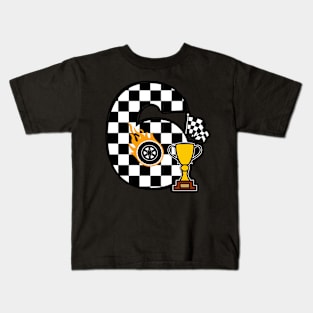 Birthday Boy 6 sixth Racer 6th Birthday Racing Car Flag Kids T-Shirt